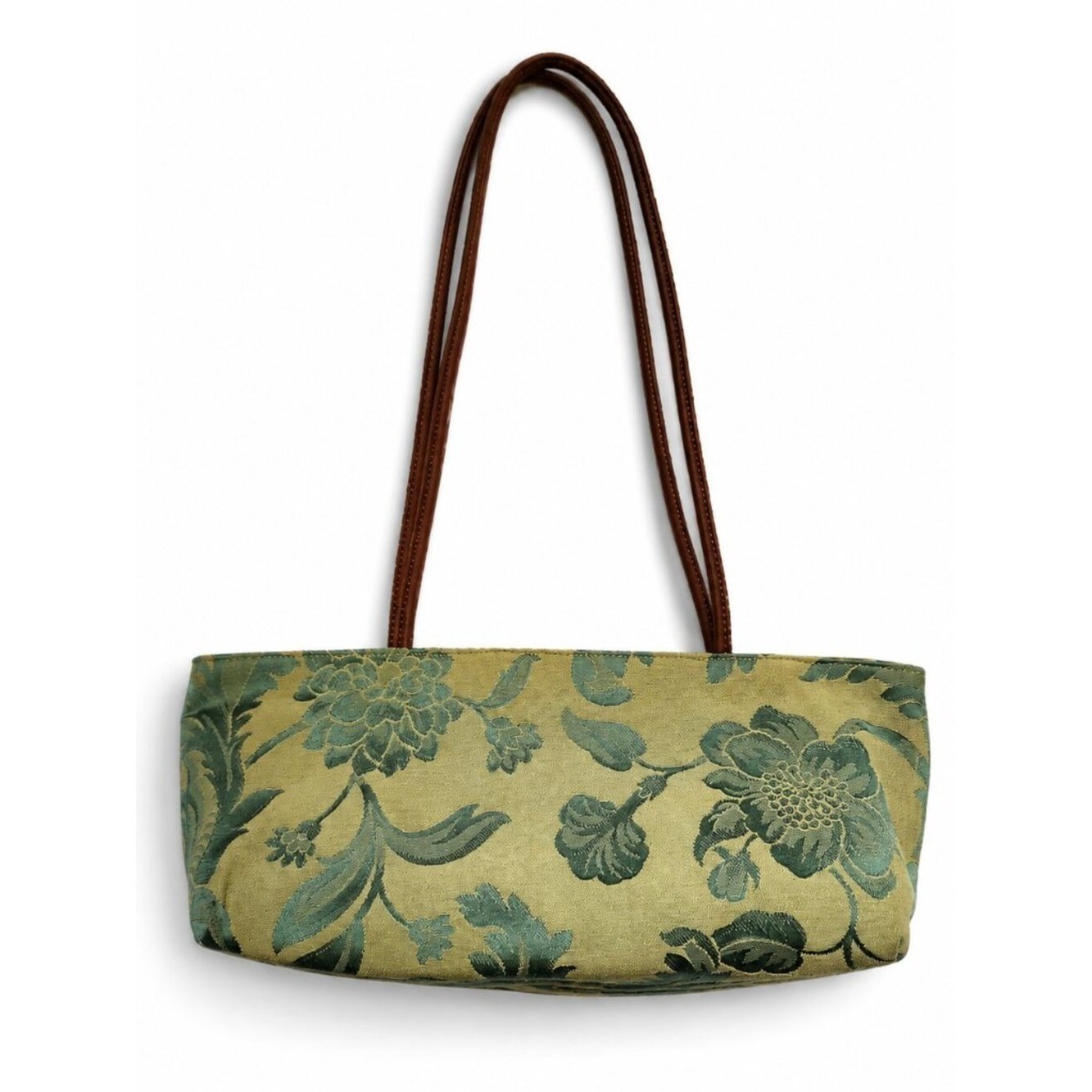 Vintage Italian Floral Tapestry Shoulder Bag Green Jacquard Fabric Purse Made In